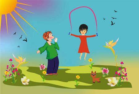 girl with jump rope,のイラスト素材