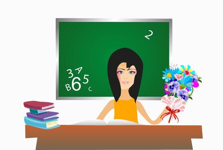 a teacher with bouquet of flowersのイラスト素材