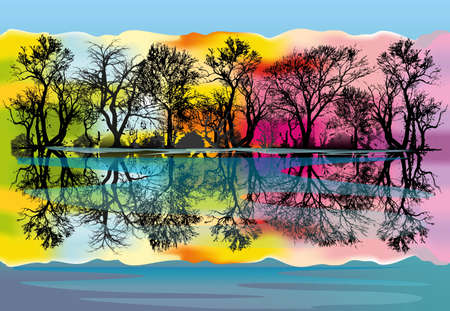 Autumn forest on the lake,