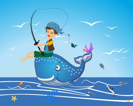 Whale and boy,のイラスト素材