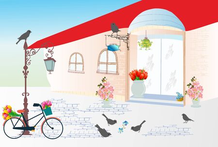 Florist in the alley,のイラスト素材