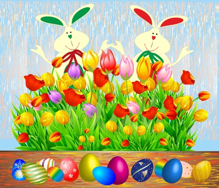 Easter decoration with rabbitsのイラスト素材