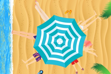 Under an umbrella on the beachのイラスト素材