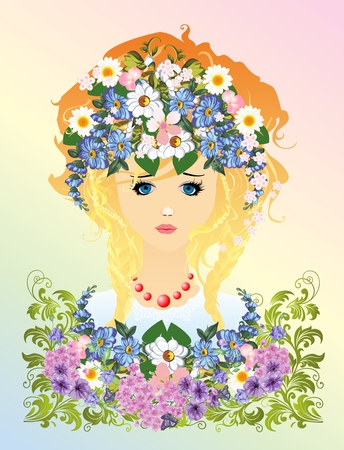 women in flowers Vector illustration.のイラスト素材