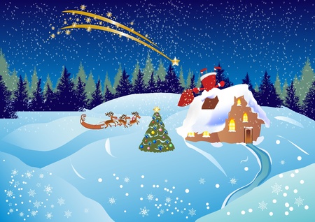 composition with Santa Claus, who enters the home through the chimneyのイラスト素材