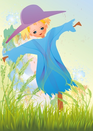 composition with fear for scarecrows that stands in the meadowのイラスト素材