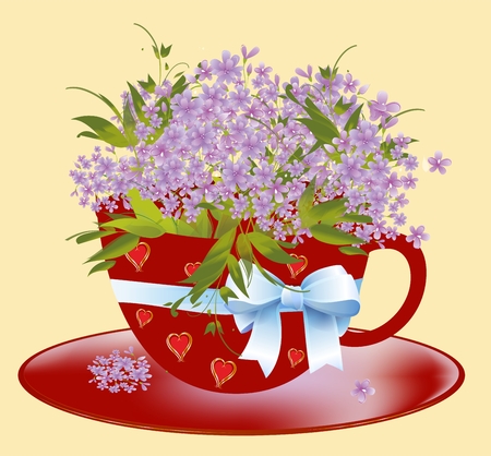 composition with a cup in which there are spring flowersのイラスト素材