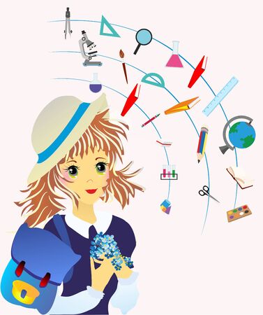composition with a student surrounded by school accessoriesのイラスト素材