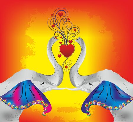 composition with elephants that have colorful ears and are in love,のイラスト素材
