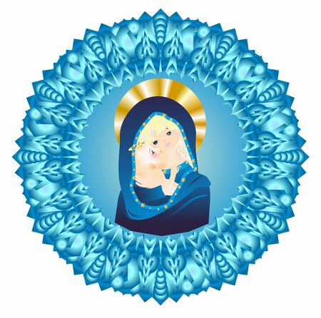religious composition with Mary and Jesus surrounded by a rosetteのイラスト素材