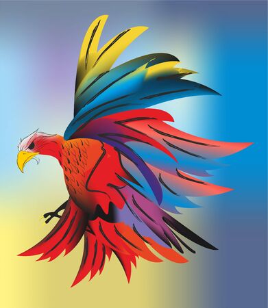 composition with a colorful eagle that has spread wings and colorful feathersのイラスト素材