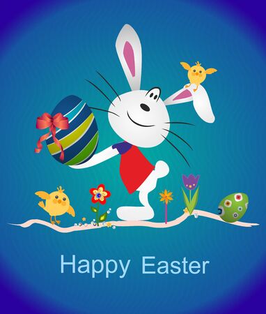 composition for easter with a hare who holding an easter eggのイラスト素材