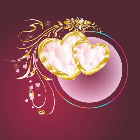 composition with gold and diamond heart and golden elementsのイラスト素材