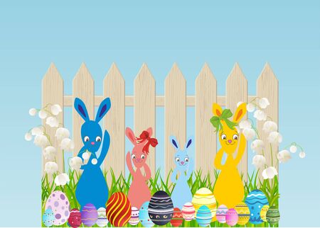 composition with hares and Easter eggs for Easterのイラスト素材