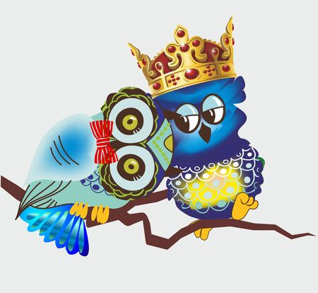 composition showing two owls in love that they are sitting in a treeのイラスト素材