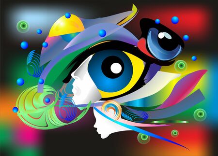 colorful composition, abstraction with the face of man and womanのイラスト素材