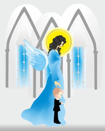 background with a boy who commences the first holy communionのイラスト素材