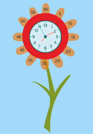 composition with a flower-shaped clock that shows hours and minutesのイラスト素材
