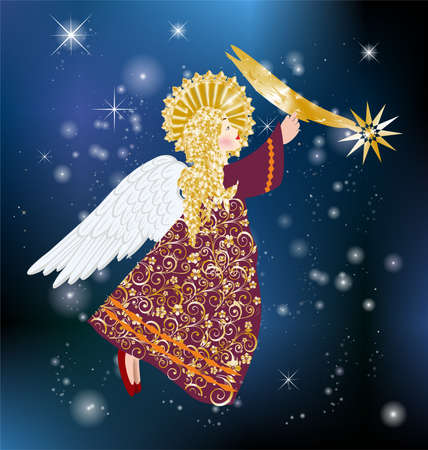 Christmas composition with an angel flying to the star of Bethlehemのイラスト素材