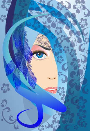 composition with the face of a woman surrounded by a shawlのイラスト素材