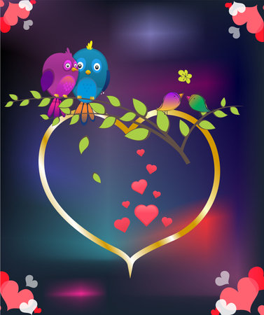 composition with two pairs of birds in loveのイラスト素材