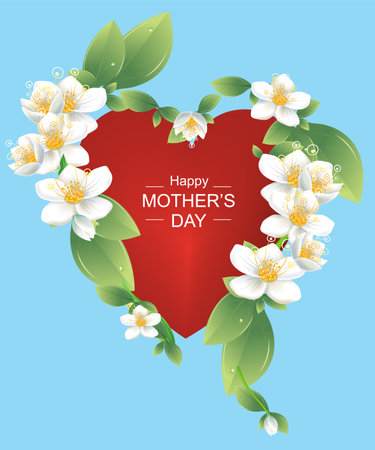mother's day composition with red heart and flowersのイラスト素材