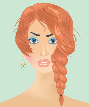 composition with a beautiful girl with a red braidのイラスト素材