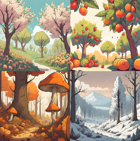 composition showing changes in the natural environment throughout the yearの素材