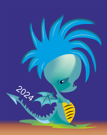 composition with little funny blue dragonのイラスト素材