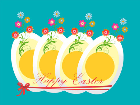 Easter composition with eggs and colorful flowersのイラスト素材