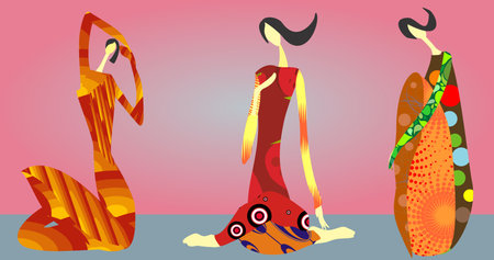 composition with three women who are doing gymnasticsのイラスト素材