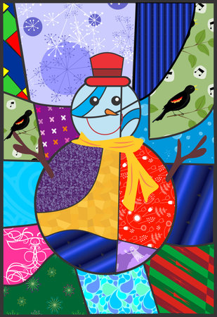 abstract composition of colorful snowman