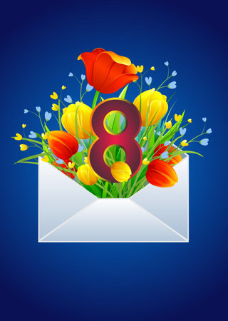 composition with flowers and envelope for women's dayのイラスト素材
