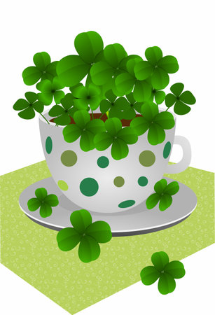 composition with cup and clover leaves for Patrick's Dayのイラスト素材