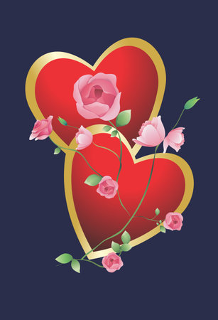 valentines day composition consisting of two hearts and rosesのイラスト素材