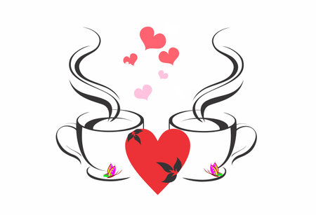 composition with cups, hearts and butterfliesのイラスト素材