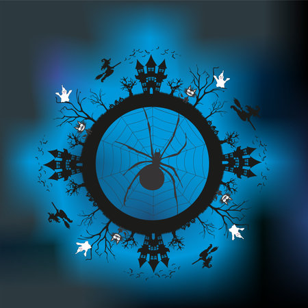 Funny Halloween composition with ghosts and witchesのイラスト素材