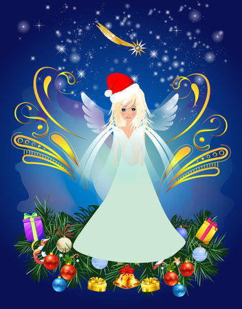 Christmas composition with angel and presentsの写真素材