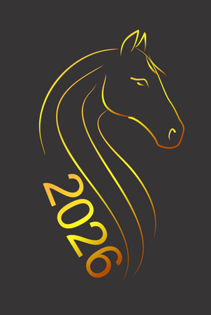 composition with a horse head and the number 2026のイラスト素材