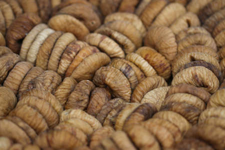 Dry figs for sale in the market. Fruits background.