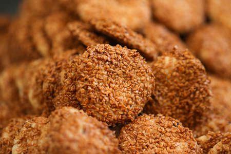 Close up of salty cookie / biscuit with sesame seeds.の写真素材