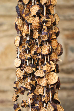 Dried aubergine at the market. Dry eggplants are popular ingredients in Turkish cuisine tradition.の写真素材