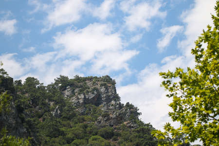 Green mountain with blue cloudy sky background.の写真素材