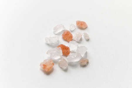 Close up of Himalayan salt. Pink and orange coarse crystals.の写真素材