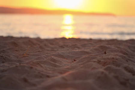 Close up shot of abstract sand texture on empty beach.の写真素材