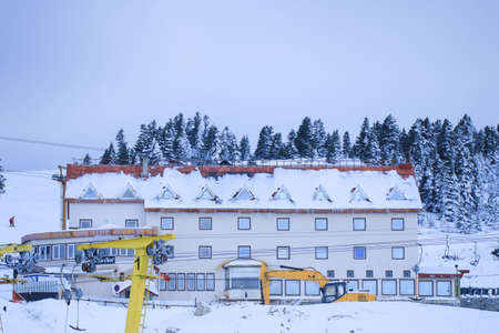 Uludag is the ancient Mysian Olympus and Bithynian Olympus, a mountain in Bursa Province, Turkey. Ski lifts durings bright winter day.のeditorial素材