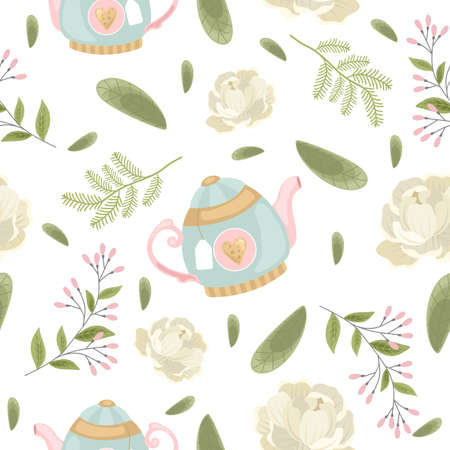 Valentine's day vector seamless pattern with romantic elements. Vector illustration. Template for invitation, printing on fabric, paper.のイラスト素材