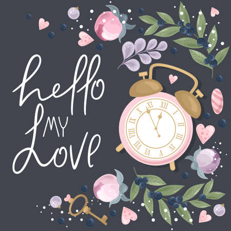Valentine's day gift or greeting cards, simple flat style with romantic elements. Vector illustration. Template for Invitation, greetings, congratulations, posters.のイラスト素材