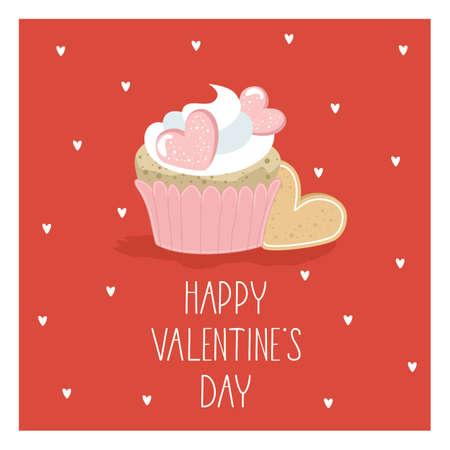 Valentine's day gift or greeting cards, simple flat style with romantic elements. Vector illustration.のイラスト素材