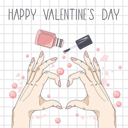 Valentine's day gift or greeting cards, simple flat style with romantic elements. Vector illustration.のイラスト素材
